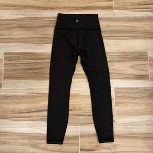 Lululemon High Rise Leggings Size 4 Dark Olive Black Textured Yoga Pants 25"